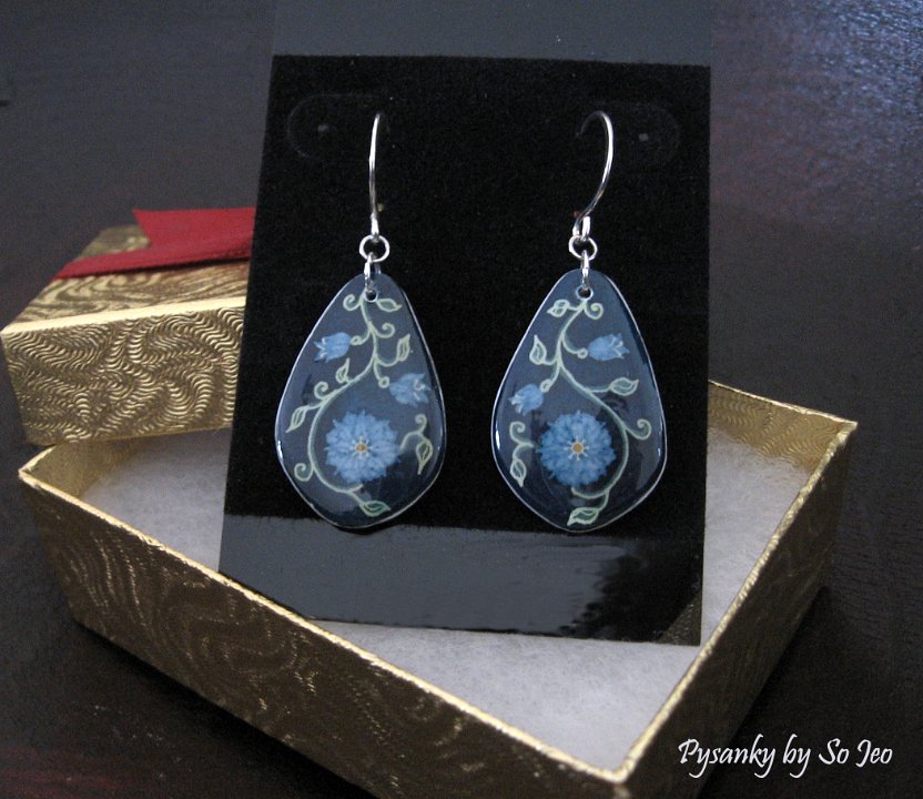 Blue Love In A Mist Teardrop Earrings Pysanky By So Jeo